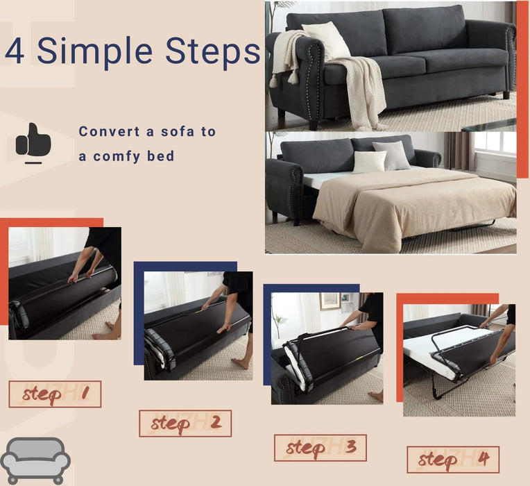 U_Style 80.7'' 2-in-1 Sofa Bed Sleeper with Large Mattress(63''*70.9*3.3 inch), for Living Room Spaces Bedroom Default -DTYStore