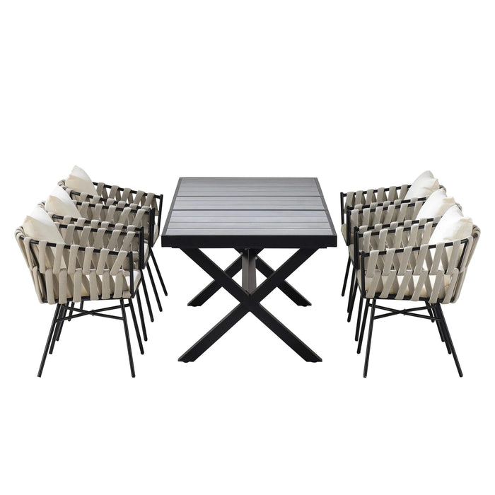 U_Style Discover unmatched flexibility in alfresco dining with six creatively arranged chairs made of polyester woven tape and a table that expands from 62.9 to 82.6 inches to suit any occasion. Default -DTYStore