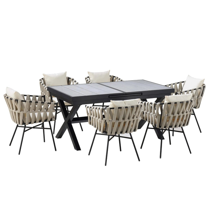 U_Style Discover unmatched flexibility in alfresco dining with six creatively arranged chairs made of polyester woven tape and a table that expands from 62.9 to 82.6 inches to suit any occasion. Default -DTYStore