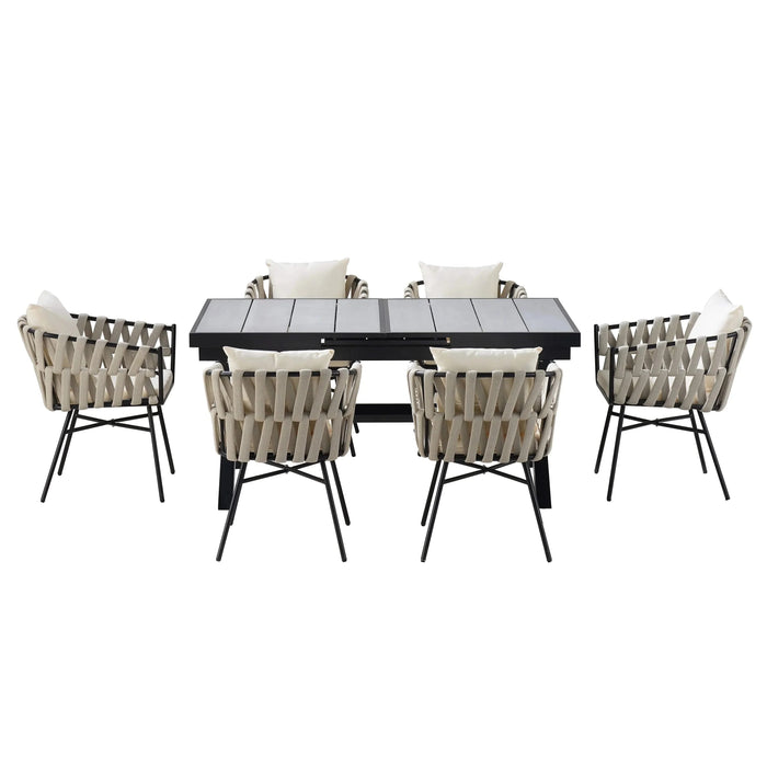 U_Style Discover unmatched flexibility in alfresco dining with six creatively arranged chairs made of polyester woven tape and a table that expands from 62.9 to 82.6 inches to suit any occasion. Default -DTYStore