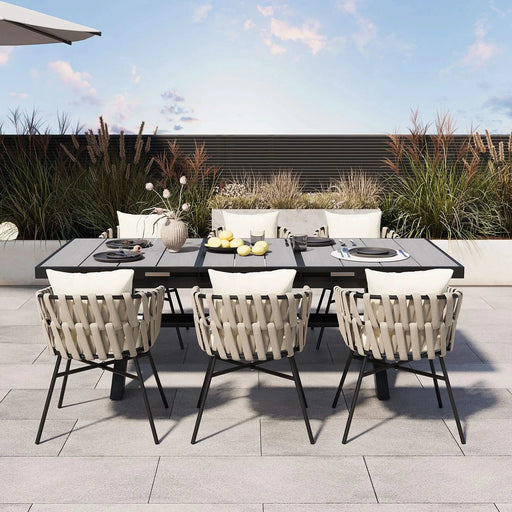 U_Style Discover unmatched flexibility in alfresco dining with six creatively arranged chairs made of polyester woven tape and a table that expands from 62.9 to 82.6 inches to suit any occasion. Default -DTYStore