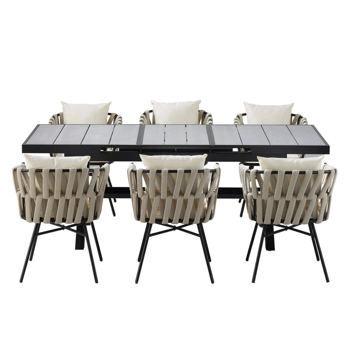 U_Style Discover unmatched flexibility in alfresco dining with six creatively arranged chairs made of polyester woven tape and a table that expands from 62.9 to 82.6 inches to suit any occasion. Default -DTYStore