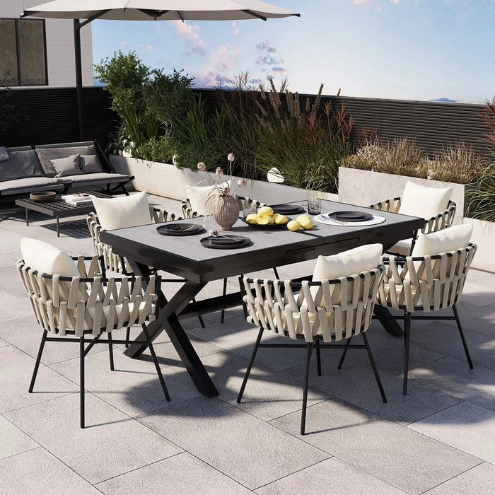 U_Style Discover unmatched flexibility in alfresco dining with six creatively arranged chairs made of polyester woven tape and a table that expands from 62.9 to 82.6 inches to suit any occasion. Default -DTYStore