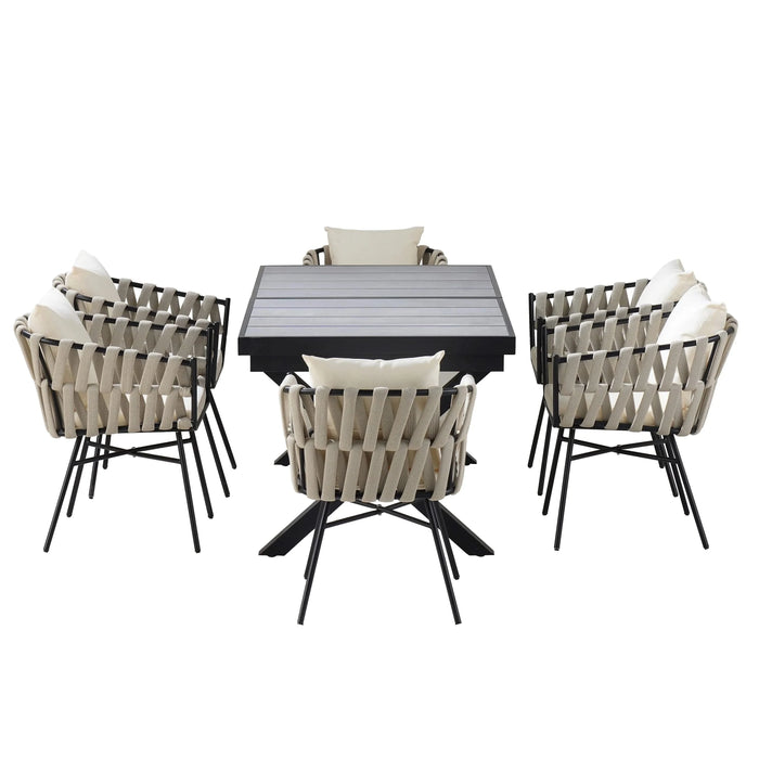 U_Style Discover unmatched flexibility in alfresco dining with six creatively arranged chairs made of polyester woven tape and a table that expands from 62.9 to 82.6 inches to suit any occasion. Default -DTYStore