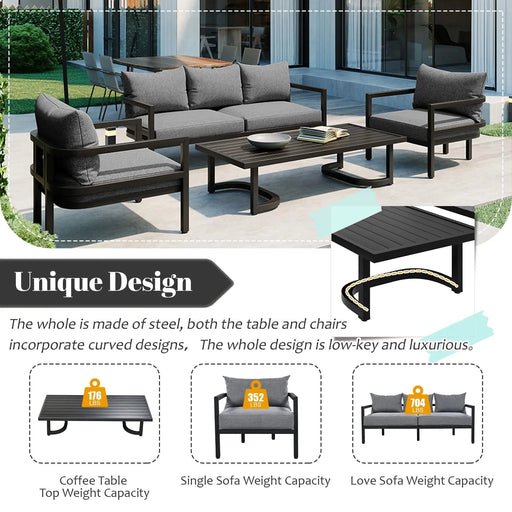 U_Style Multi-person Outdoor Steel Sofa Set, Waterproof, Anti-rust and Anti-uv, Suitable for Gardens and Lawns Default -DTYStore