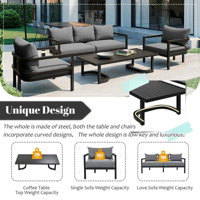 U_Style Multi-person Outdoor Steel Sofa Set, Waterproof, Anti-rust and Anti-uv, Suitable for Gardens and Lawns Default -DTYStore