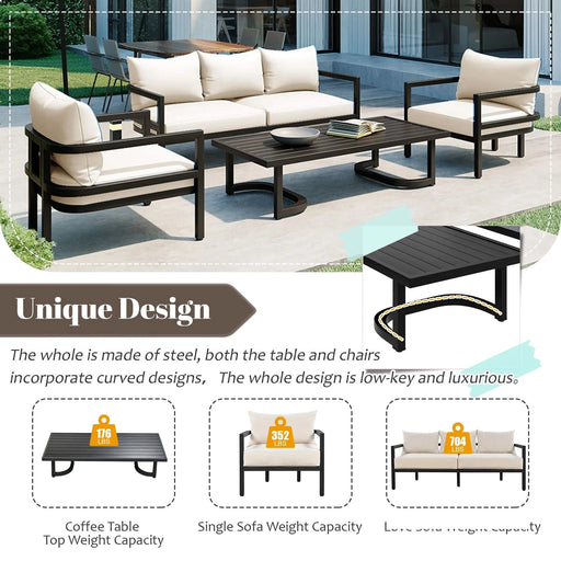 U_Style Multi-person Outdoor Steel Sofa Set, Waterproof, Anti-rust and Anti-uv, Suitable for Gardens and Lawns Default -DTYStore