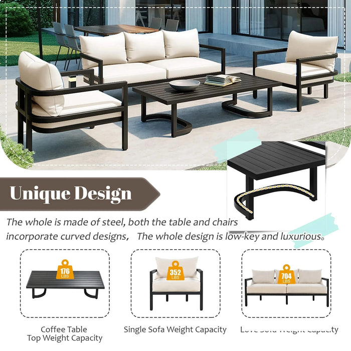 U_Style Multi-person Outdoor Steel Sofa Set, Waterproof, Anti-rust and Anti-uv, Suitable for Gardens and Lawns Default -DTYStore