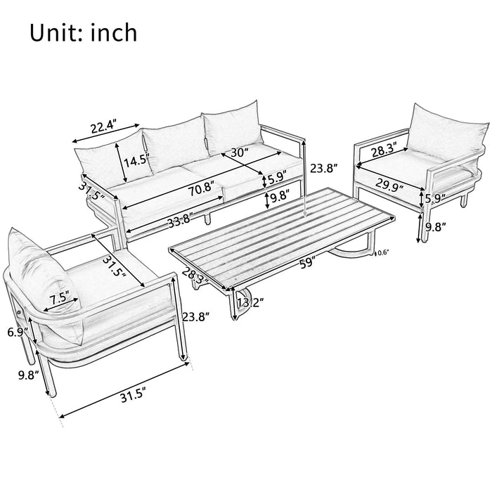 U_Style Multi-person Outdoor Steel Sofa Set, Waterproof, Anti-rust and Anti-uv, Suitable for Gardens and Lawns Default -DTYStore