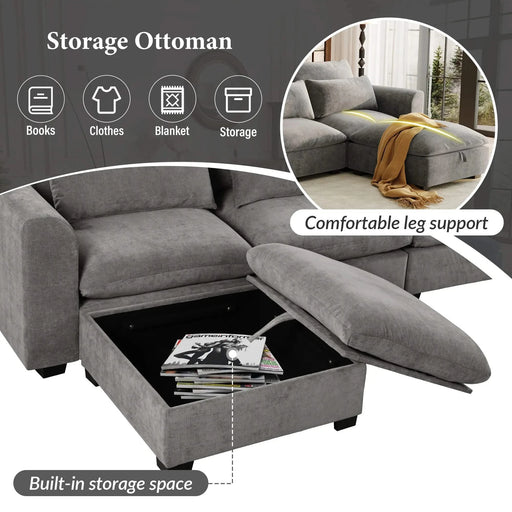 U_Style U-shaped Freely Transformable Modular Corner Sofa with Two Ottomans, Suitable for Living Rooms, Studies, Home Theaters, and More. Default -DTYStore