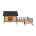 Unique All-Around Iron Frame,Outdoor Large Wooden Cabin House Style Wooden Dog Kennel with Porch Default -DTYStore