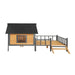 Unique All-Around Iron Frame,Outdoor Large Wooden Cabin House Style Wooden Dog Kennel with Porch - DTY Store
