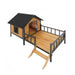 Unique All-Around Iron Frame,Outdoor Large Wooden Cabin House Style Wooden Dog Kennel with Porch Default -DTYStore