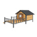 Unique All-Around Iron Frame,Outdoor Large Wooden Cabin House Style Wooden Dog Kennel with Porch - DTY Store