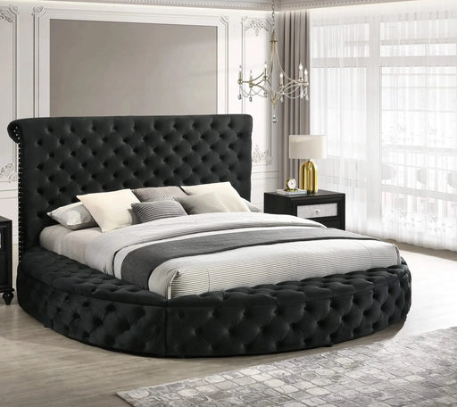 Unique Round Plush Black Velvet Button-Tufted Detailing Storage Bed Queen Size Black 2x Nightstands Wooden Bedroom Furniture 3pc Set Default -DTYStore