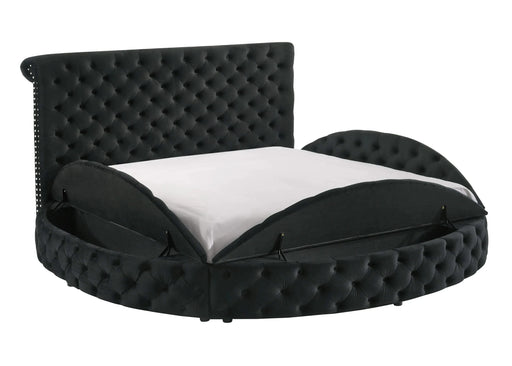 Unique Round Plush Black Velvet Button-Tufted Detailing Storage Bed Queen Size Black 2x Nightstands Wooden Bedroom Furniture 3pc Set Default -DTYStore