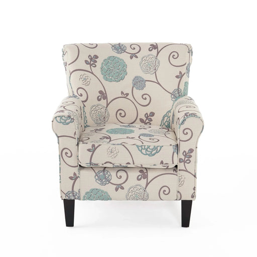 Upholstered Chair with Floral Pattern Design and Solid Wood Legs, Multi Color Default -DTYStore