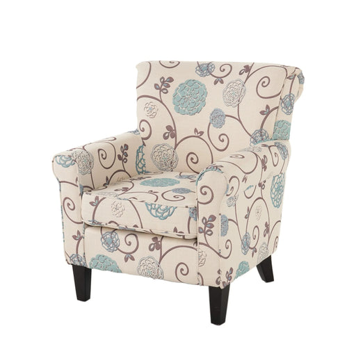 Upholstered Chair with Floral Pattern Design and Solid Wood Legs, Multi Color Default -DTYStore