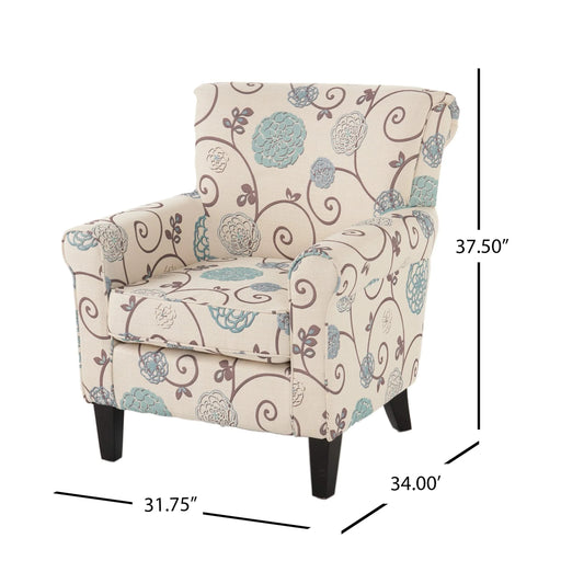Upholstered Chair with Floral Pattern Design and Solid Wood Legs, Multi Color Default -DTYStore