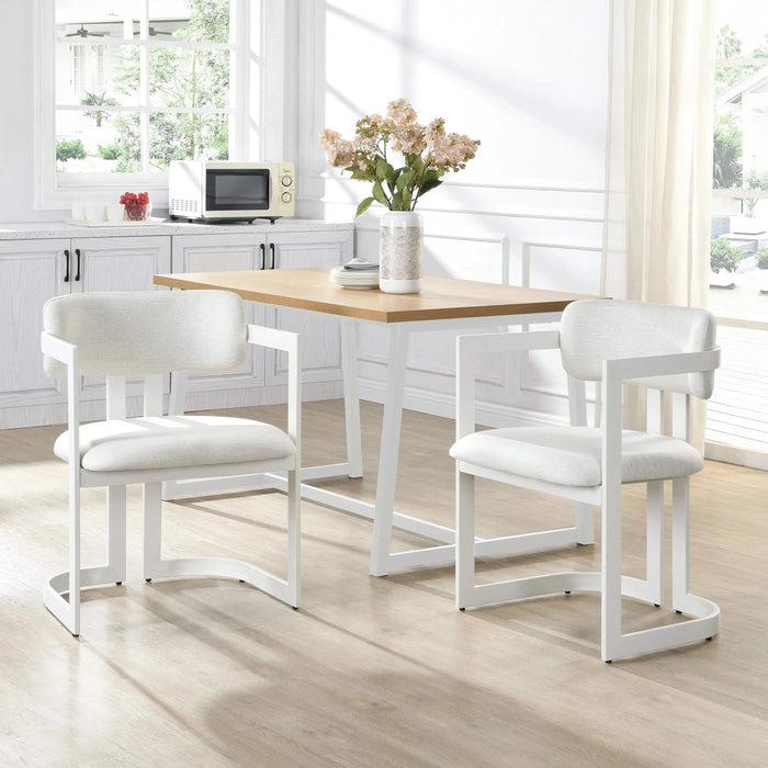 Upholstered Dining Chairs Set of 2, Fabric Armchairs with Beige Seating White Metal Frame, 265 LBS Weight Capacity Default -DTYStore