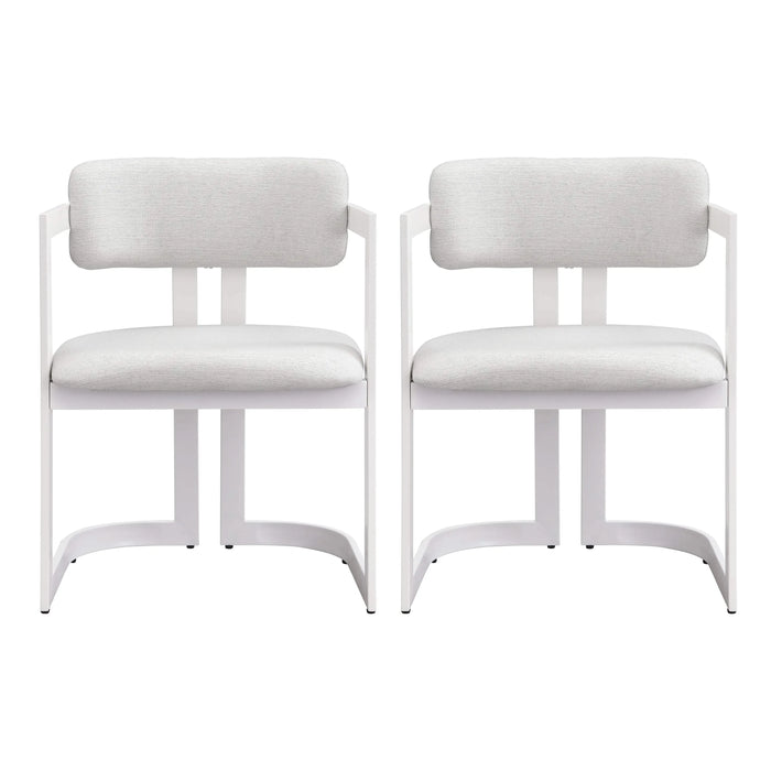 Upholstered Dining Chairs Set of 2, Fabric Armchairs with Beige Seating White Metal Frame, 265 LBS Weight Capacity Default -DTYStore