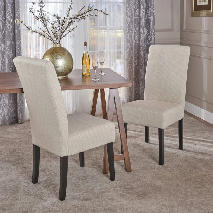 Upholstered Dining Chairs Set of 2, Modern Fabric Dining Room Chair with Rubber Wood Legs, Beige Default -DTYStore