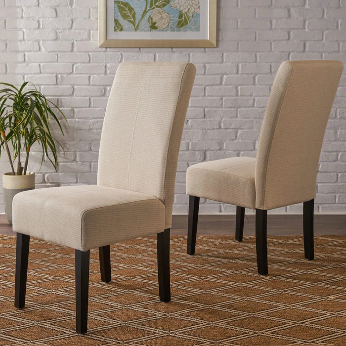 Upholstered Dining Chairs Set of 2, Modern Fabric Dining Room Chair with Rubber Wood Legs, Beige Default -DTYStore
