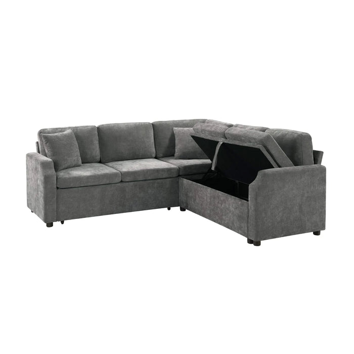 Upholstered L-shaped Sectional Sofa Bed with Sleeper and Storage, Gray Chenille, 81.9' Default -DTYStore