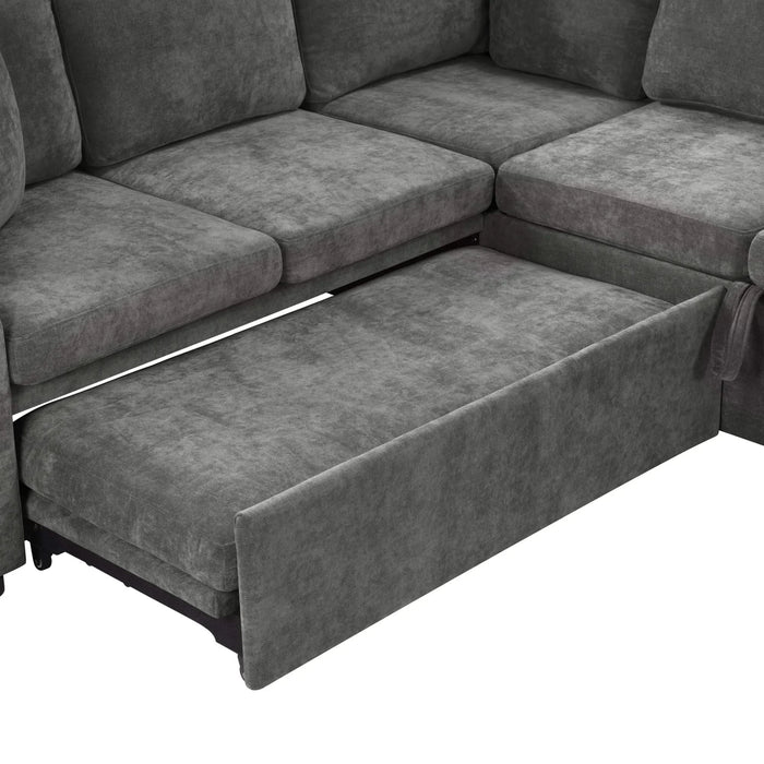 Upholstered L-shaped Sectional Sofa Bed with Sleeper and Storage, Gray Chenille, 81.9' Default -DTYStore