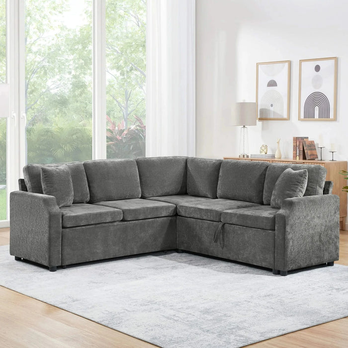 Upholstered L-shaped Sectional Sofa Bed with Sleeper and Storage, Gray Chenille, 81.9' Default -DTYStore