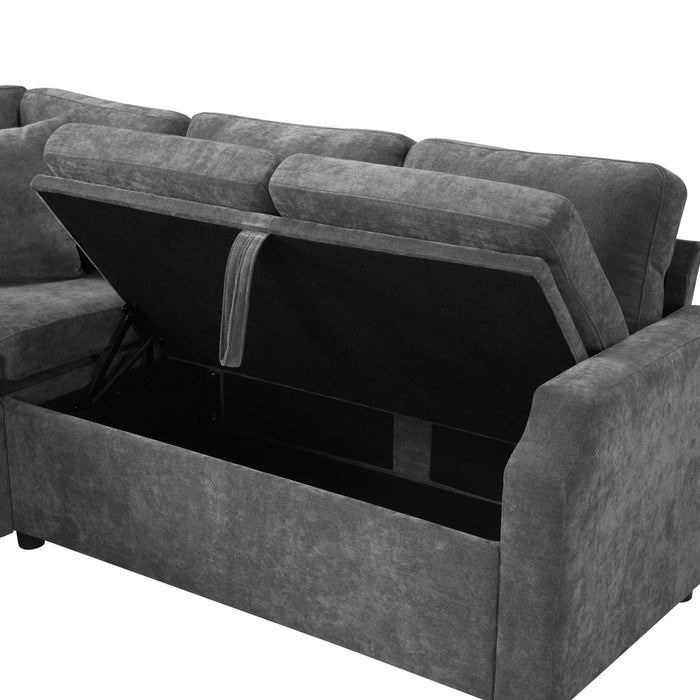 Upholstered L-shaped Sectional Sofa Bed with Sleeper and Storage, Gray Chenille, 81.9' Default -DTYStore