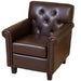 Upholstered PU Leather Club Chair with Button Tufted Back Rest, Brown Default -DTYStore