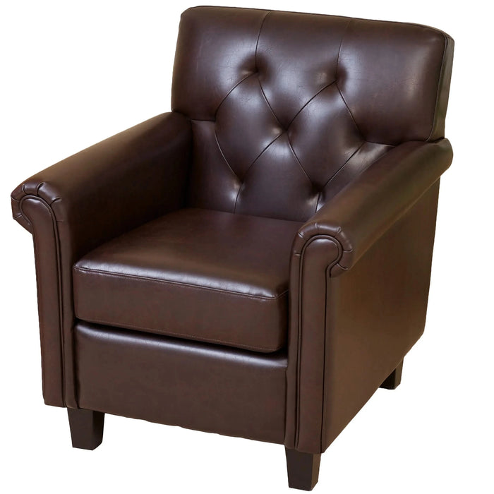 Upholstered PU Leather Club Chair with Button Tufted Back Rest, Brown Default -DTYStore