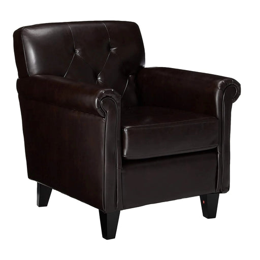 Upholstered PU Leather Club Chair with Button Tufted Back Rest, Brown Default -DTYStore