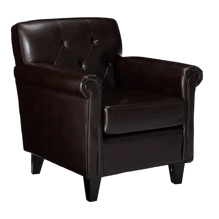 Upholstered PU Leather Club Chair with Button Tufted Back Rest, Brown Default -DTYStore