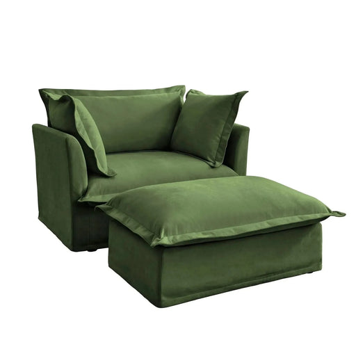 Upholstered Slipcovered Armchair with Ottoman, Deep Seat Wide Ottoman Armchair Set Green -DTYStore