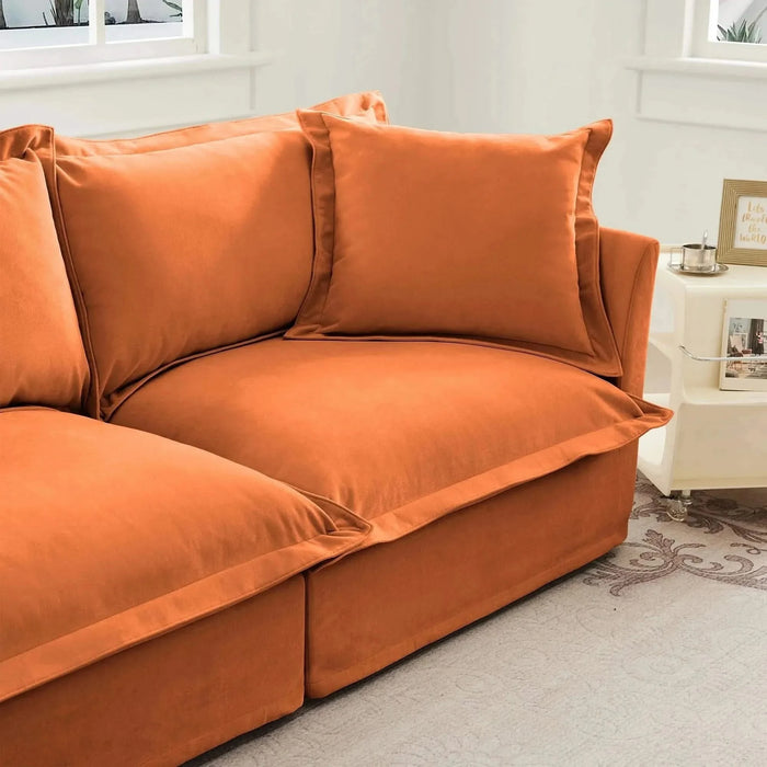 Upholstered Slipcovered Armchair with Ottoman, Deep Seat Wide Ottoman Armchair Set Orange -DTYStore