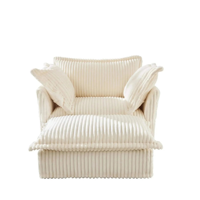 Upholstered Slipcovered Armchair with Ottoman, Deep Seat Wide Ottoman Armchair Set Black -DTYStore