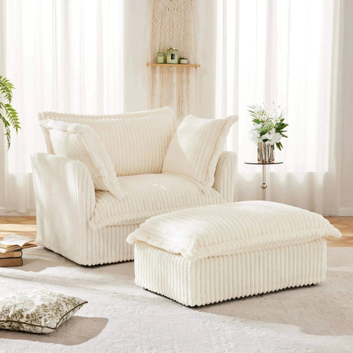 Upholstered Slipcovered Armchair with Ottoman, Deep Seat Wide Ottoman Armchair Set Black -DTYStore