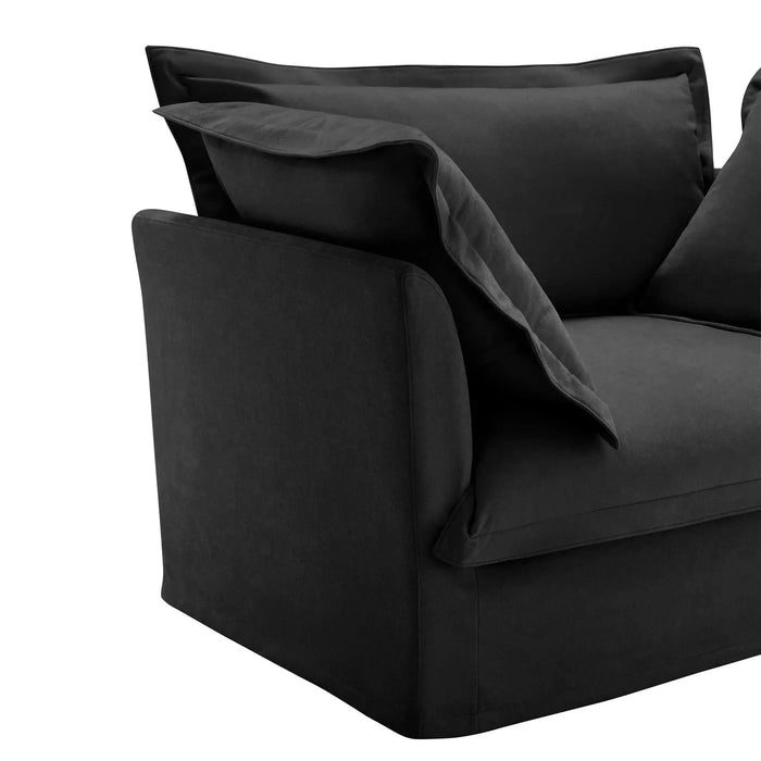 Upholstered Slipcovered Armchair with Ottoman, Deep Seat Wide Ottoman Armchair Set Black -DTYStore