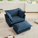 Upholstered Slipcovered Armchair with Ottoman, Deep Seat Wide Ottoman Armchair Set Blue -DTYStore