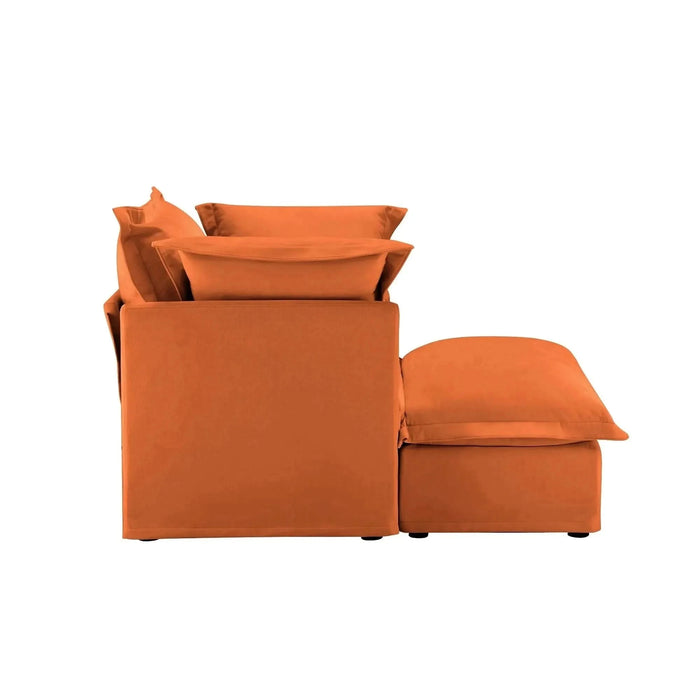 Upholstered Slipcovered Armchair with Ottoman, Deep Seat Wide Ottoman Armchair Set Orange -DTYStore