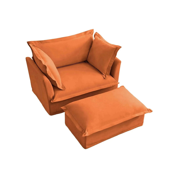 Upholstered Slipcovered Armchair with Ottoman, Deep Seat Wide Ottoman Armchair Set Orange -DTYStore