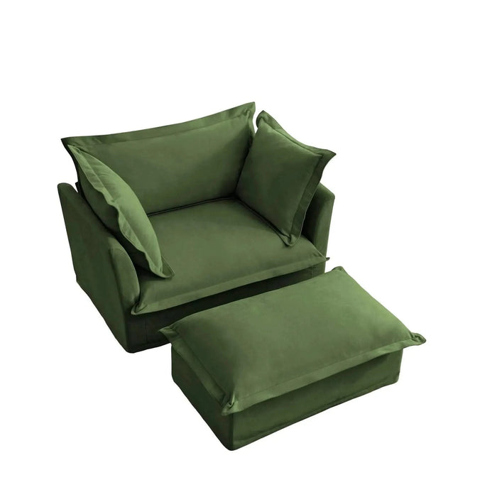 Upholstered Slipcovered Armchair with Ottoman, Deep Seat Wide Ottoman Armchair Set Green -DTYStore
