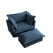 Upholstered Slipcovered Armchair with Ottoman, Deep Seat Wide Ottoman Armchair Set Blue -DTYStore