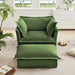 Upholstered Slipcovered Armchair with Ottoman, Deep Seat Wide Ottoman Armchair Set Green -DTYStore