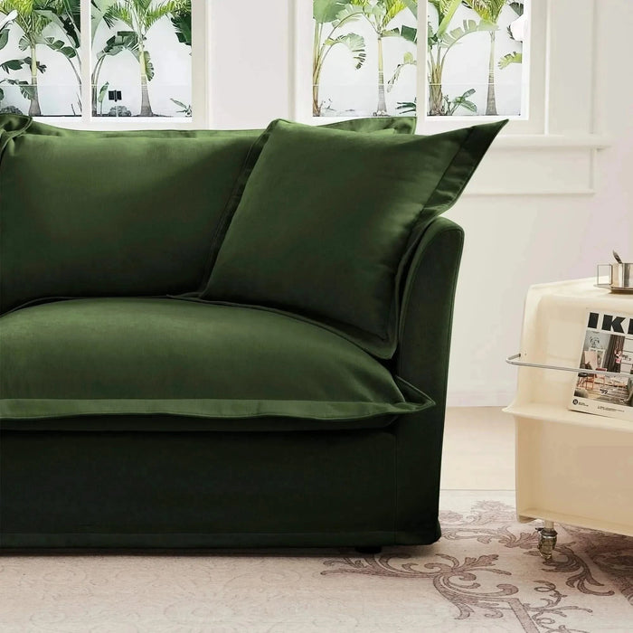 Upholstered Slipcovered Armchair with Ottoman, Deep Seat Wide Ottoman Armchair Set Green -DTYStore