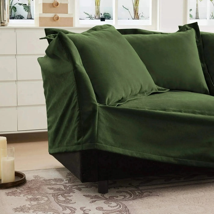 Upholstered Slipcovered Armchair with Ottoman, Deep Seat Wide Ottoman Armchair Set Green -DTYStore