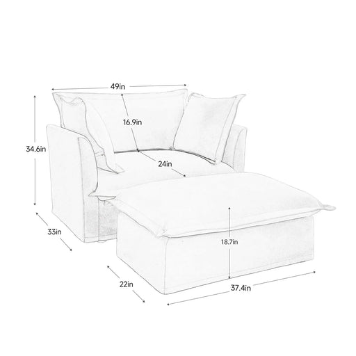 Upholstered Slipcovered Armchair with Ottoman, Deep Seat Armchair W/ Wide Ottoman for Living Room, Armchair Sets with Large Soft Pillows(Set of 2)Corduroy Fabric Cream -DTYStore