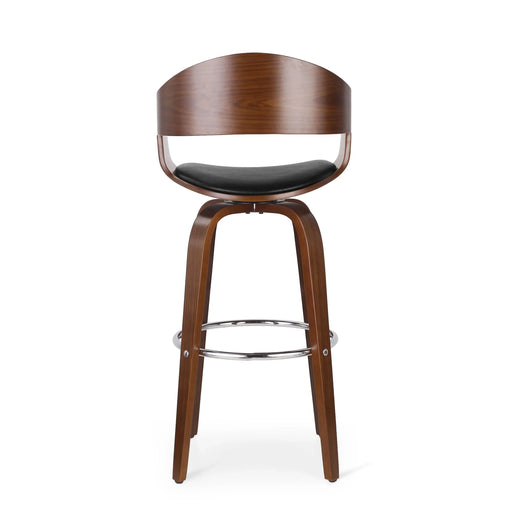 Upholstered Swivel Barstool with Wood Frame and Chrome Footrest, Walnut and Black Default -DTYStore
